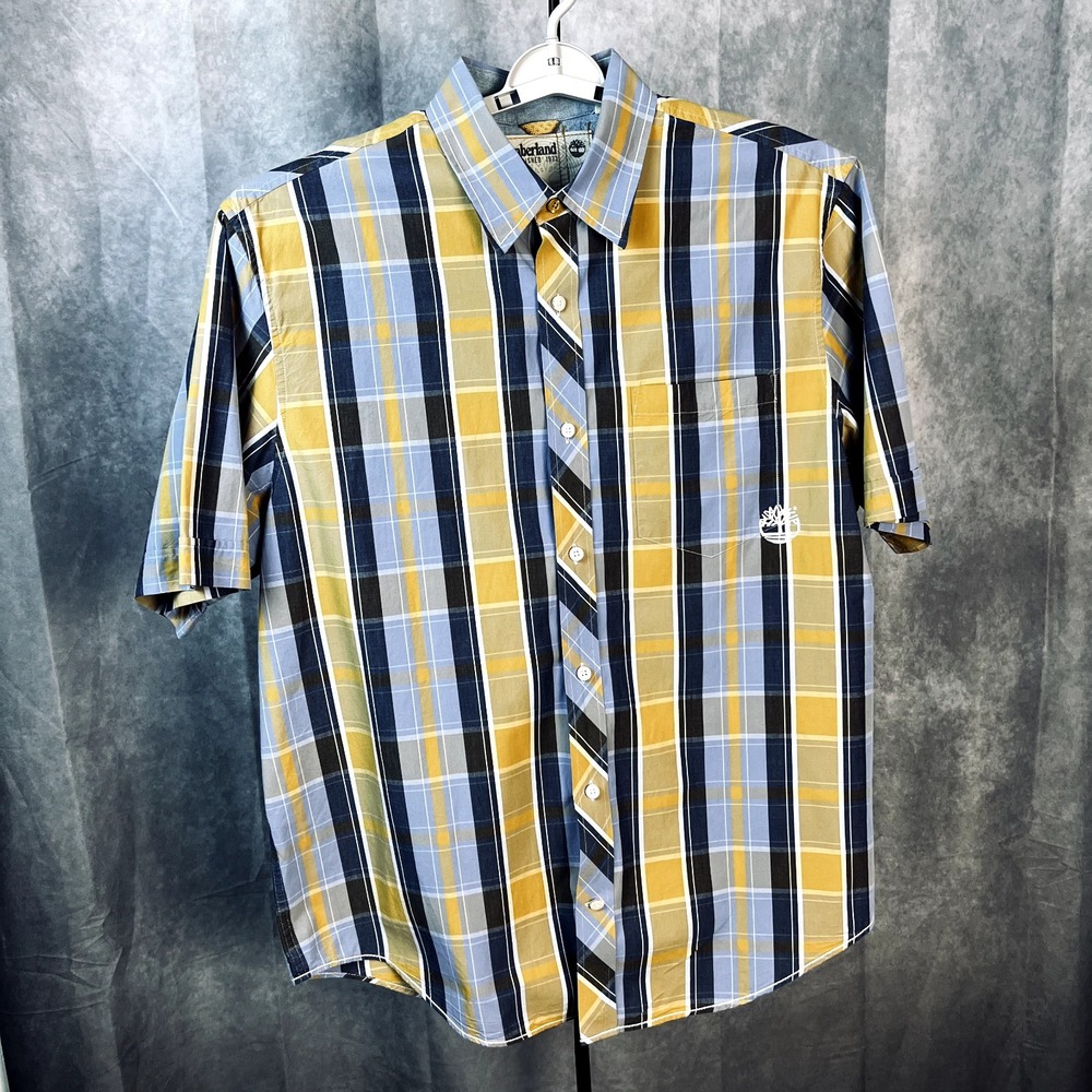 Timberland‎ Shirt Men's XL Loose Fit Plaid Button Down Short Sleeve